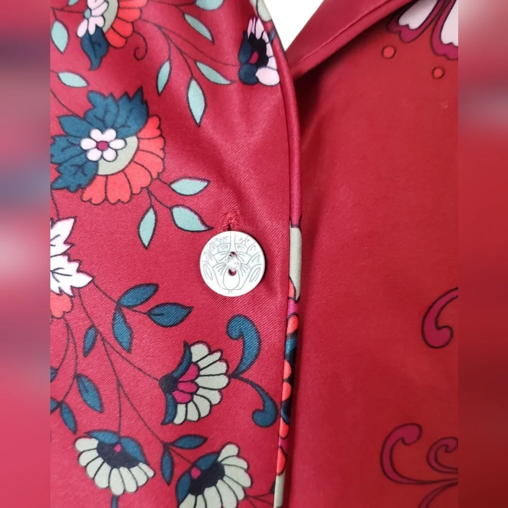 NWT Natori Satin Paisley Floral Button Front Pajama Top Artsy Asian